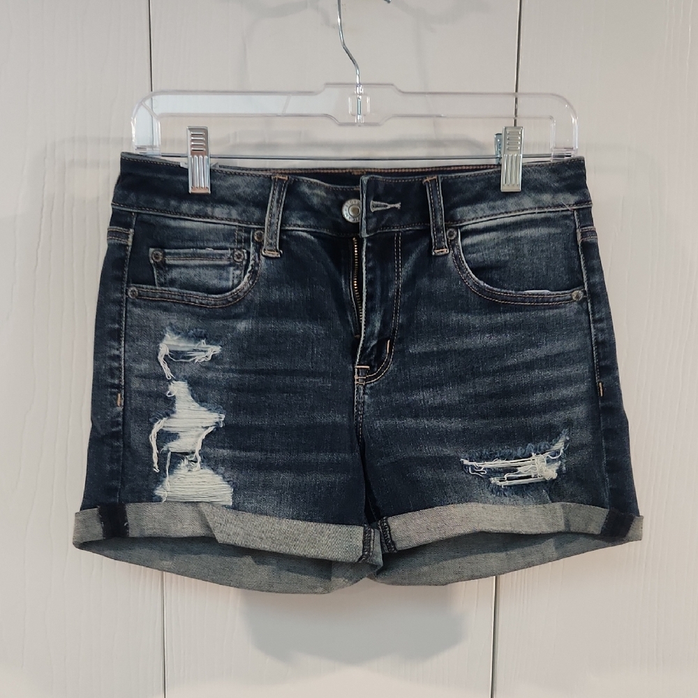 American Eagle Outfitters Blue Jean Shorts Distressed Cuffed